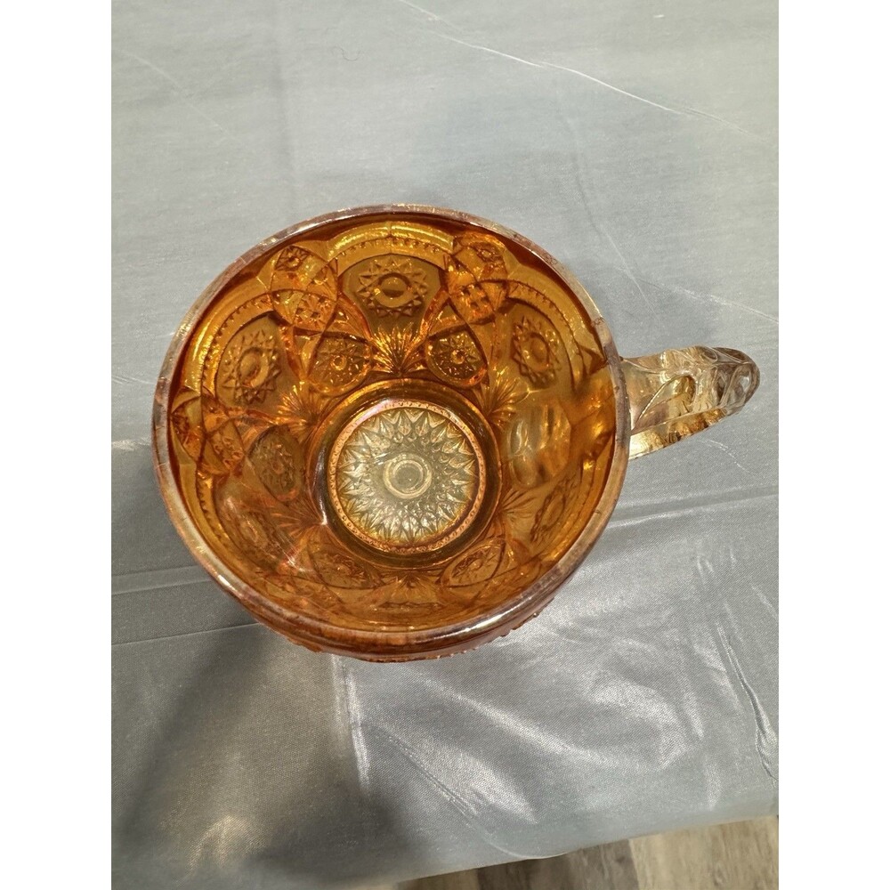 Antique Amber Pressed Glass Teacup Coffee Cup – Starburst & Geometric Pattern - Picture 3 of 5